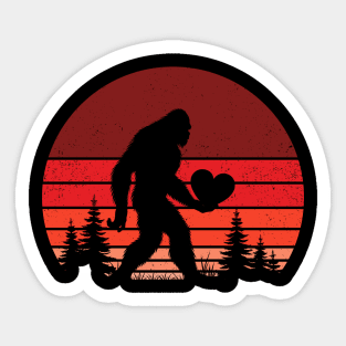 Bigfoot Sasquatch With a Big Heart Funny Vintage Valentine Sticker